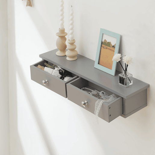 Prateleira de parede Geeste com 2 gavetas 60x15x10cm Cinzento claro en.casa
