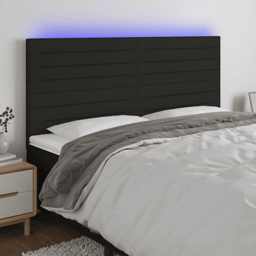 vidaXL Cabeceira de cama c luzes LED tecido 180x5x118128 cm preto vidaXL Cabeceira de cama c luzes LED tecido 180x5x118128 cm preto