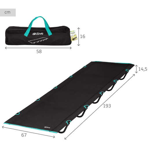 Aktive Cama de acampamento dobrável 194x65,5x14 cm preta com bolsa de transporte