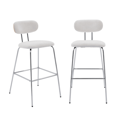 Banco alto de cozinha em tecido impermeável pés de metal cromado, set de 2, Erin, Branco, 44x51x103 cm