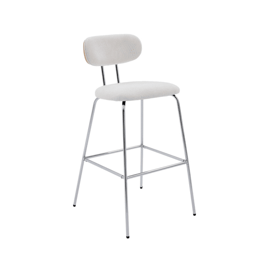 Banco alto de cozinha em tecido impermeável pés de metal cromado, set de 2, Erin, Branco, 44x51x103 cm
