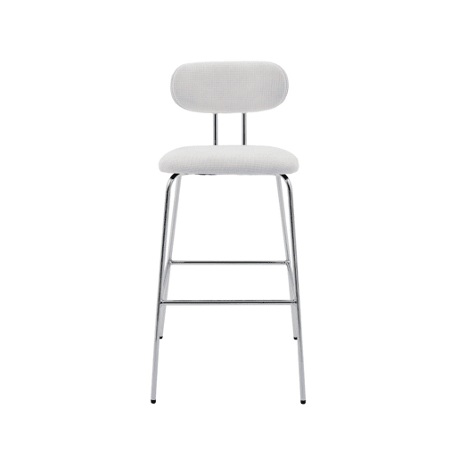 Banco alto de cozinha em tecido impermeável pés de metal cromado, set de 2, Erin, Branco, 44x51x103 cm