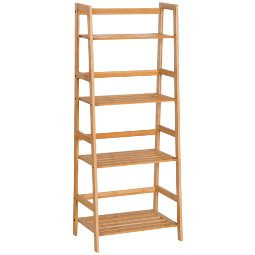 HOMCOM Estante de Bambu com 4 Prateleiras Estante em Forma de Escada para Casa de Banho Sala de Estar Escritório 48x31,5x120 cm Madeira