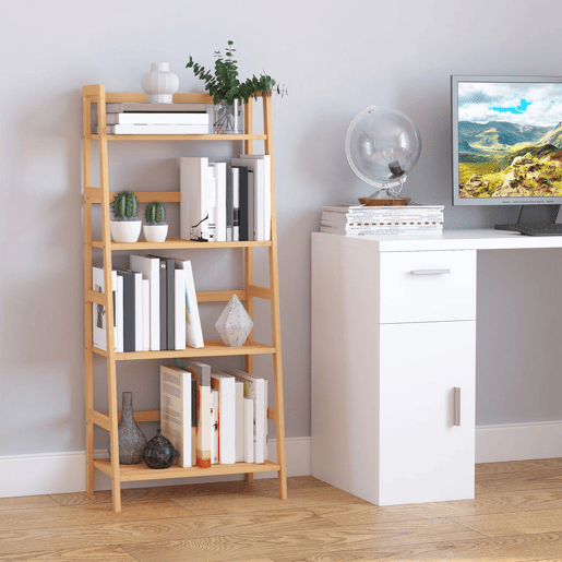 HOMCOM Estante de Bambu com 4 Prateleiras Estante em Forma de Escada para Casa de Banho Sala de Estar Escritório 48x31,5x120 cm Madeira