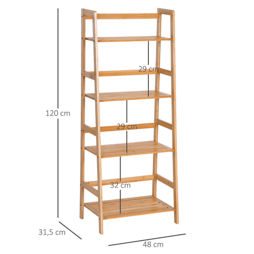 HOMCOM Estante de Bambu com 4 Prateleiras Estante em Forma de Escada para Casa de Banho Sala de Estar Escritório 48x31,5x120 cm Madeira