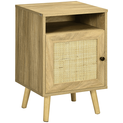 HOMCOM Mesa de Cabeceira com Porta de Vime e Compartimento Aberto Mesa Auxiliar para Dormitório Sala de Estar 39x35x60cm Madeira