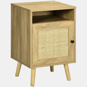 HOMCOM Mesa de Cabeceira com Porta de Vime e Compartimento Aberto Mesa Auxiliar para Dormitório Sala de Estar 39x35x60cm Madeira