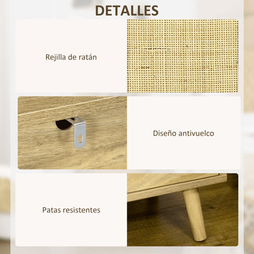 HOMCOM Mesa de Cabeceira com Porta de Vime e Compartimento Aberto Mesa Auxiliar para Dormitório Sala de Estar 39x35x60cm Madeira