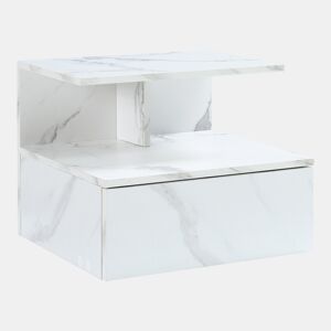 Mesa de cabeceira de parede Amberg com gaveta 40x35x31cm Aspeto mármore branco en.casa