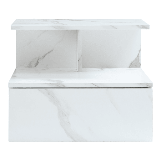 Mesa de cabeceira de parede Amberg com gaveta 40x35x31cm Aspeto mármore branco en.casa