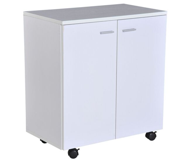 Homcom aparador con ruedas, aparador de salón con 2 puertas y estantes, para sala de estar, dormitorio, oficina, 60x35x65 cm, blanco