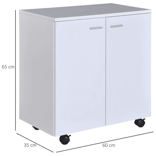 HOMCOM Armário de Armazenamento Moderno Móvel para Armazenamento com Rodas Armário e Prateleiras 60x35x65cm Branco