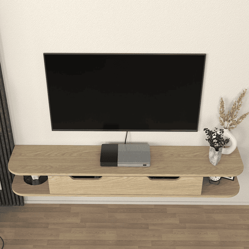 Mesa suspensa para TV Karjali com compartimentos 150x30x19 cm aspeto carvalho en.casa
