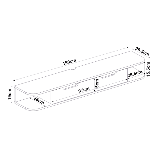 Mesa suspensa para TV Karjali com compartimentos 150x30x19 cm aspeto carvalho en.casa