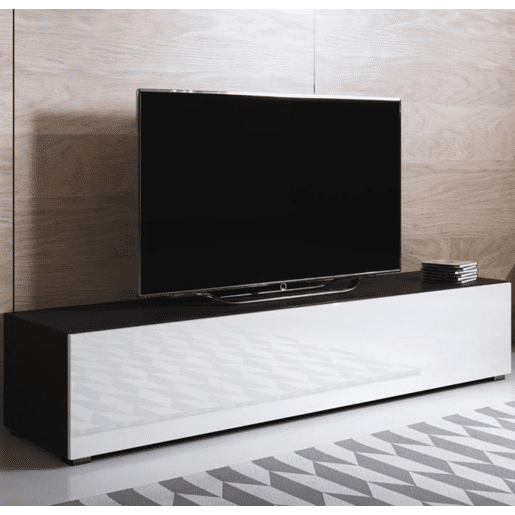 Móvel TV Sala de estar e jantar PretoBranco 160x40x32 1 porta Luke H2 Muebles Bonitos