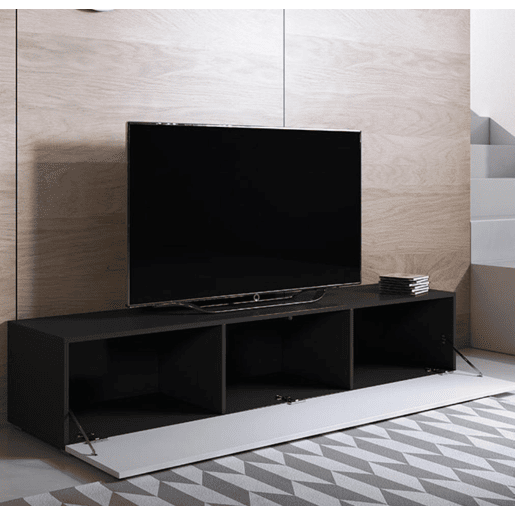 Móvel TV Sala de estar e jantar PretoBranco 160x40x32 1 porta Luke H2 Muebles Bonitos