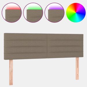 vidaXL Cabeceira cama luzes LED tecido 144x5x7888cm cinza-acastanhado