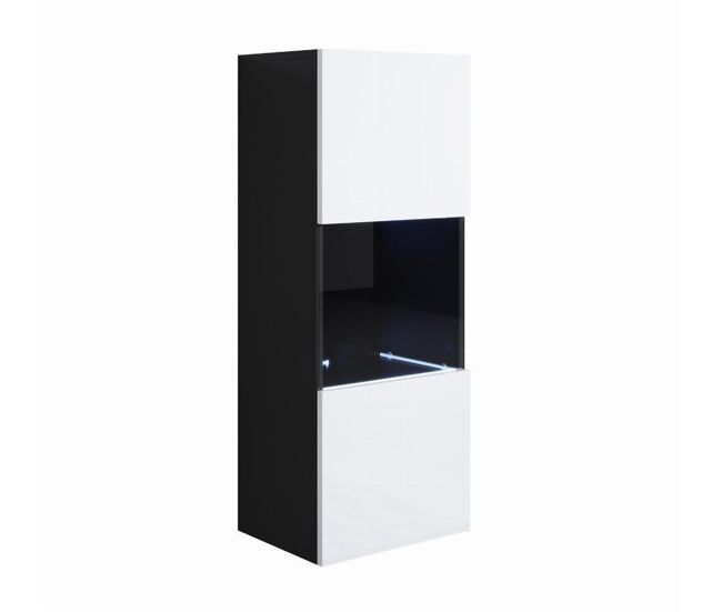 Vitrina salón comedor negro/blanco 40x29x126 1 puerta led luke v3 muebles bonitos