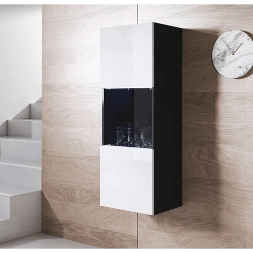 Vitrine Sala de estar e jantar PretoBranco 40x29x126 1 porta LED Luke V3 Muebles Bonitos