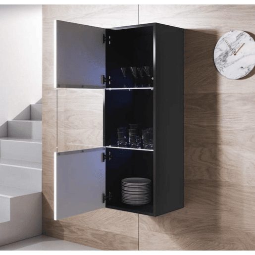 Vitrine Sala de estar e jantar PretoBranco 40x29x126 1 porta LED Luke V3 Muebles Bonitos