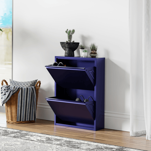Sapateira Sokndal com 2 portas 71x50x15 cm metal - Azul escuro en.casa