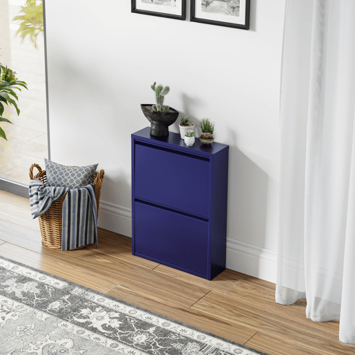 Sapateira Sokndal com 2 portas 71x50x15 cm metal - Azul escuro en.casa