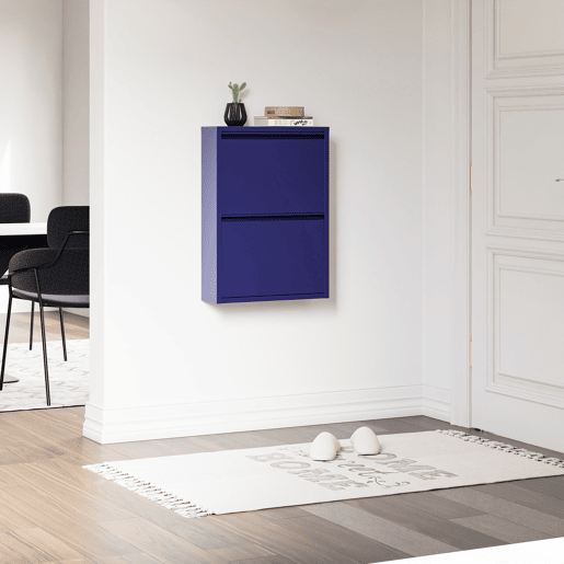 Sapateira Sokndal com 2 portas 71x50x15 cm metal - Azul escuro en.casa