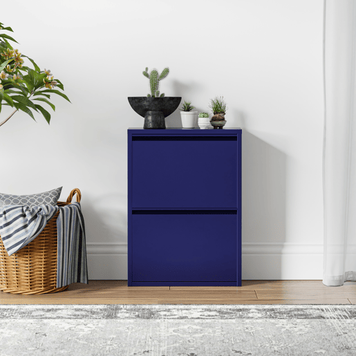 Sapateira Sokndal com 2 portas 71x50x15 cm metal - Azul escuro en.casa