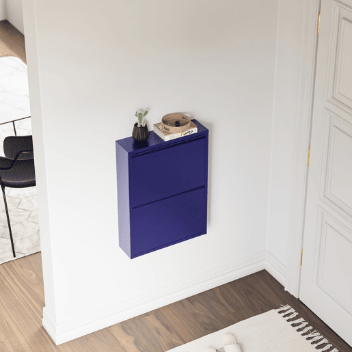Sapateira Sokndal com 2 portas 71x50x15 cm metal - Azul escuro en.casa