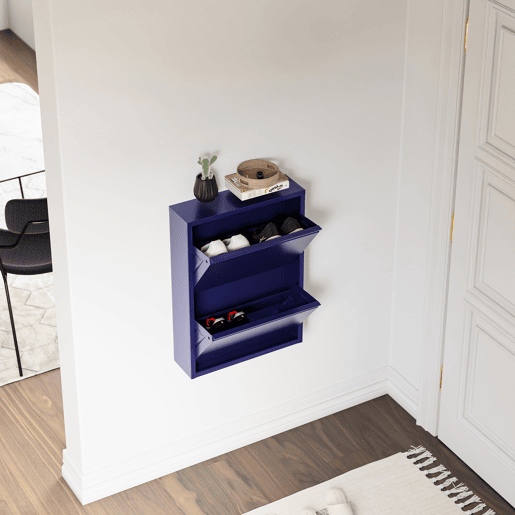 Sapateira Sokndal com 2 portas 71x50x15 cm metal - Azul escuro en.casa
