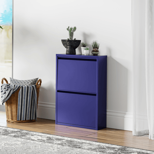 Sapateira Sokndal com 2 portas 71x50x15 cm metal - Azul escuro en.casa