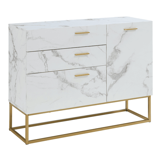 Aparador Lavangen 1 porta e 3 gavetas 75x100x35cm Mármore branco en.casa