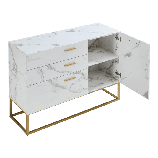 Aparador Lavangen 1 porta e 3 gavetas 75x100x35cm Mármore branco en.casa