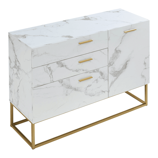 Aparador Lavangen 1 porta e 3 gavetas 75x100x35cm Mármore branco en.casa