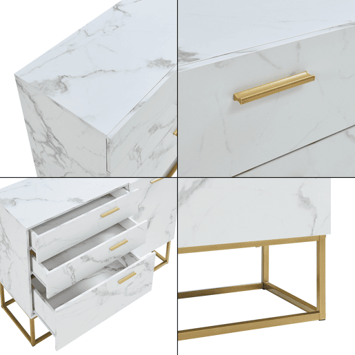 Aparador Lavangen 1 porta e 3 gavetas 75x100x35cm Mármore branco en.casa