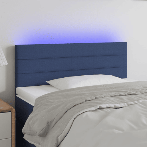 vidaXL Cabeceira de cama c luzes LED tecido 80x5x7888 cm azul