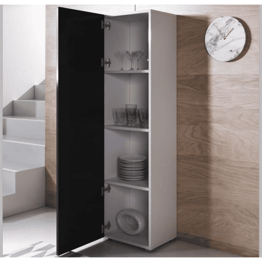 Vitrine Sala de estar e jantar BrancoPreto 40x29x167 1 porta Luke V4 Muebles Bonitos