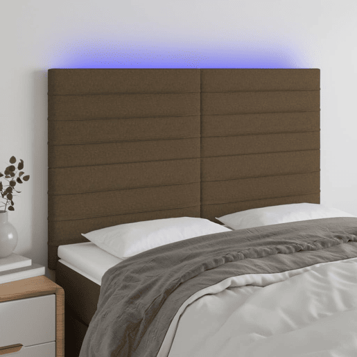 vidaXL Cabeceira de cama c luzes LED tecido 144x5x118128cm castanho