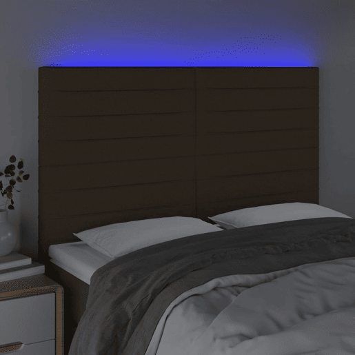 vidaXL Cabeceira de cama c luzes LED tecido 144x5x118128cm castanho