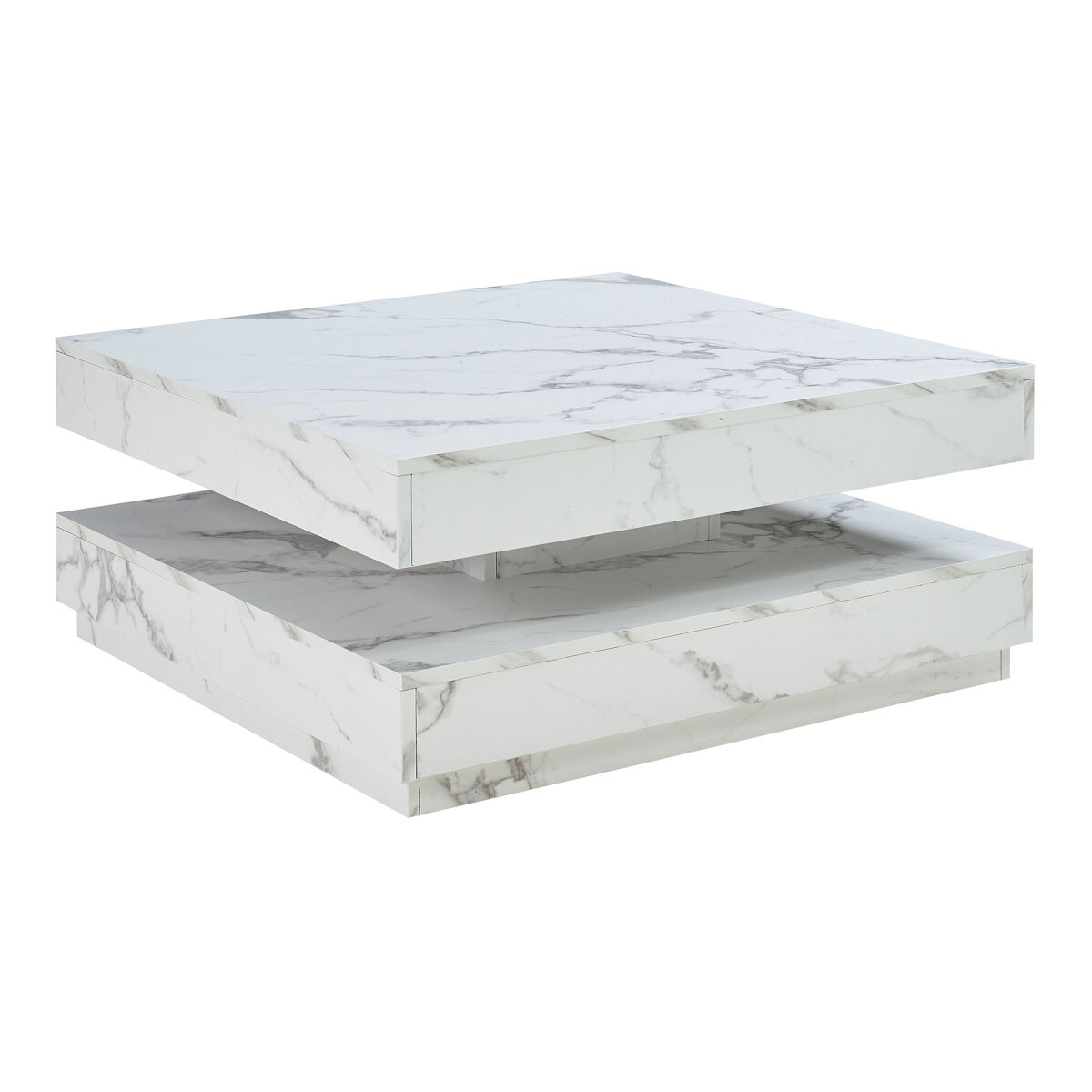 Mesa de centro florenz con tablero giratorio 76x76x38 cm - efecto mármol blanco [en.casa]