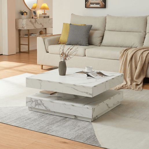 Mesa de centro Florenz tampo giratório 76x76x38 cm Mármore branco en.casa
