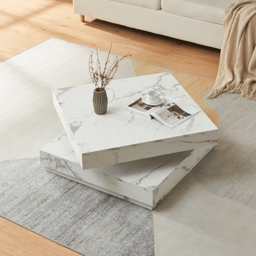 Mesa de centro Florenz tampo giratório 76x76x38 cm Mármore branco en.casa