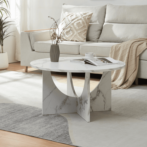 Mesa de centro Rindal redonda Ø80x42 cm Aspeto de mármore branco en.casa
