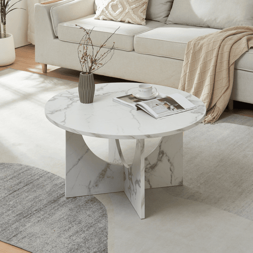Mesa de centro Rindal redonda Ø80x42 cm Aspeto de mármore branco en.casa