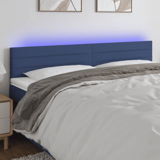 vidaXL Cabeceira de cama c luzes LED tecido 180x5x7888 cm azul