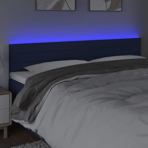 vidaXL Cabeceira de cama c luzes LED tecido 180x5x7888 cm azul