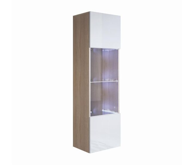 Vitrina salón comedor sonoma/blanco 40x29x165 1 puerta led luke v6 muebles bonitos