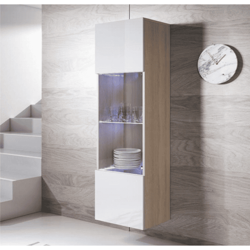 Vitrine Sala de estar e jantar SonomaBranco 40x29x165 1 porta LED Luke V6 Muebles Bonitos
