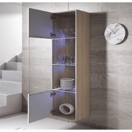 Vitrine Sala de estar e jantar SonomaBranco 40x29x165 1 porta LED Luke V6 Muebles Bonitos