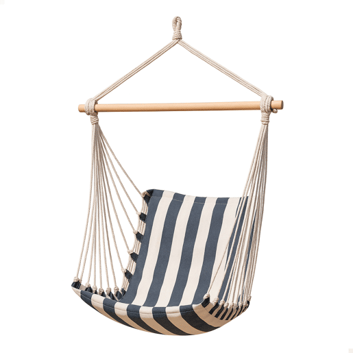 Aktive Cadeira suspensa listrada 90x55x125 cm com suporte de madeira